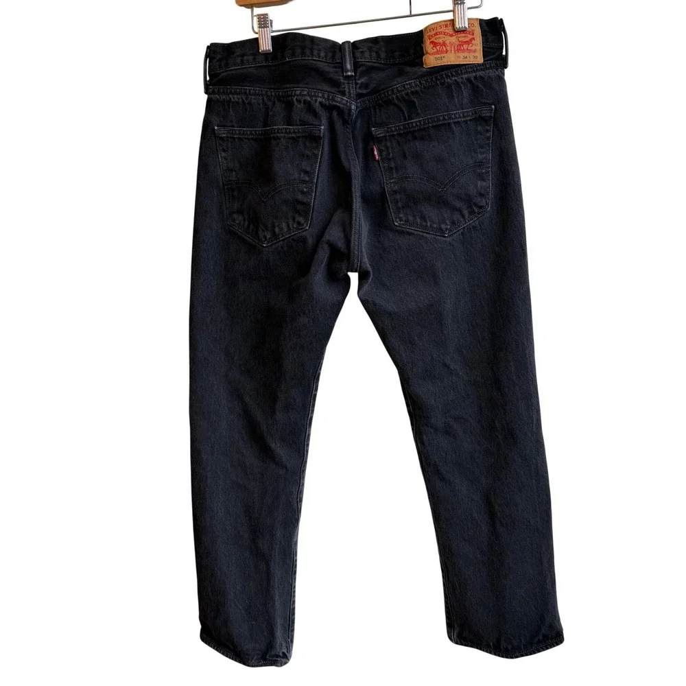 Levi's 501 Jeans Mens 34x28 Black Button Fly Straight Leg Denim Original Fit